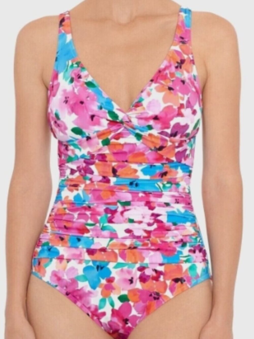 NWT! Swim Solutions Multi Color Floral Tummy Control One Piece Swimsuit NEW!